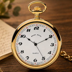 Open Face Gold Plated Quartz Pocket Watch