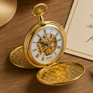 Gold Plated Double Hunter Mechanical Pocket Watch with Chain (47mm)