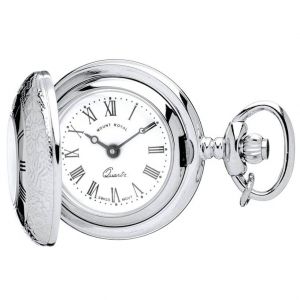 Silver Plated Half Hunter Quartz Pendant Necklace Watch