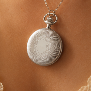 Chrome Quartz Pendant Necklace Engraved Shield Pattern