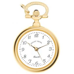 Gold Plated Open Faced Quartz Pendant Necklace Watch With Chain