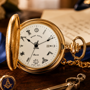 Masonic Gold Plated Half Hunter Quartz Pocket Watch