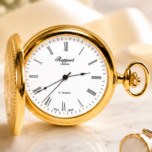 Gold Plated Full Hunter Mechanical Pocket Watch with Chain