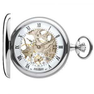 Chrome Plated Half Hunter Mechanical Pocket Watch With Open Back