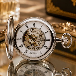 Chrome Double Hunter Mechanical Pocket Watch