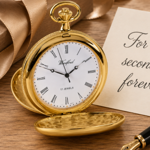 Gold Plated Double Hunter Mechanical Pocket Watch with Chain (50mm) (W1120)