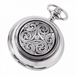 Celtic Logo Chrome/Pewter Quartz Full Hunter Pocket Watch