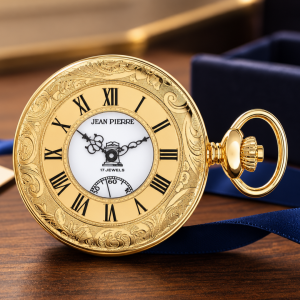 Masonic Gold Plated Half Hunter Mechanical Pocket Watch with Chain