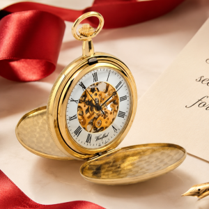 Gold Plated Double Hunter Mechanical Pocket Watch with Chain (48mm) (W1063)