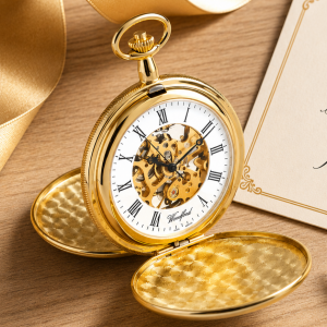 Gold Plated Double Hunter Mechanical Pocket Watch with Chain