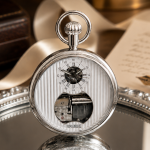 Chrome Plated Open Face Skeleton Dial Mechanical Pocket Watch with Chain (50mm) (G307CM)