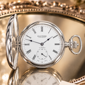 Sterling Silver Half Hunter Mechanical Pocket Watch with Chain
