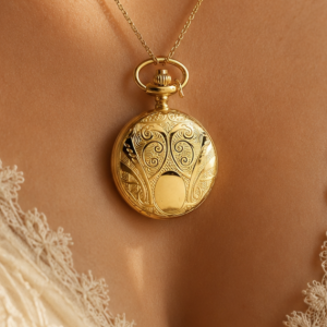 Gold Plated Full Hunter Pattern Quartz Pendant Necklace Watch