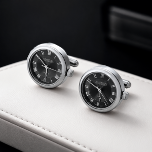 Chrome Plated Black Dial Watches Cufflinks